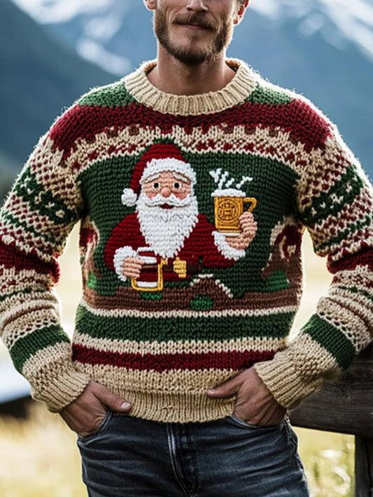 Les hommes de Noël Vintage Père Noël Imprimer Art Casual Pull en tricot