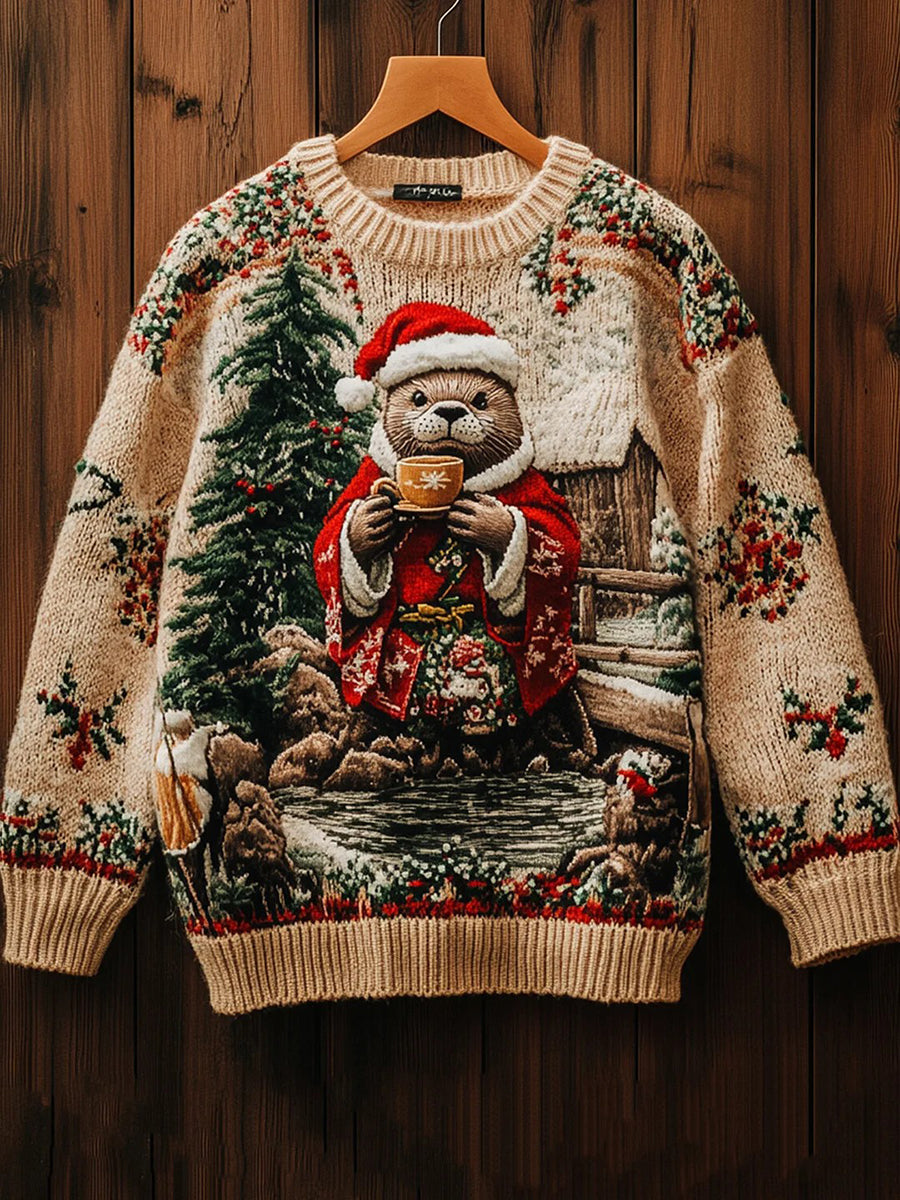 Pull en tricot décontracté Art imprimé Noël vintage pour hommes