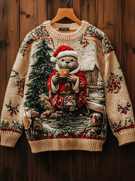 Pull en tricot décontracté Art imprimé Noël vintage pour hommes