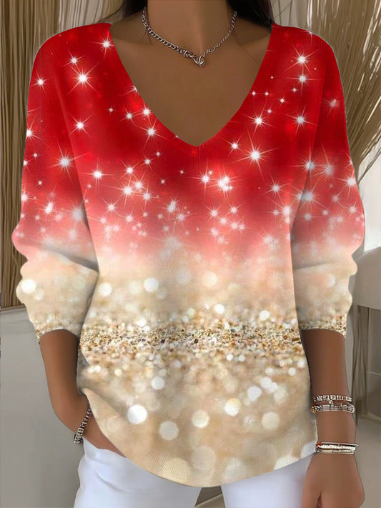 Vintage Red Sparkling V-Neck Top des femmes pour Noël