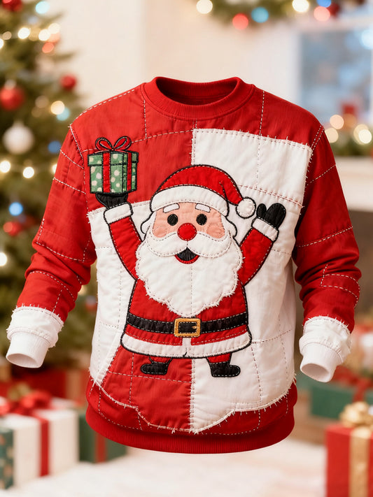 Sweat-shirt décontracté imprimé Père Noël Patchwork pour hommes