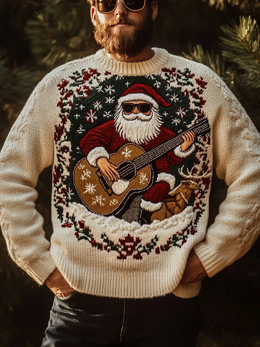 Les hommes de Noël Vintage Père Noël Imprimer Art Casual Pull en tricot