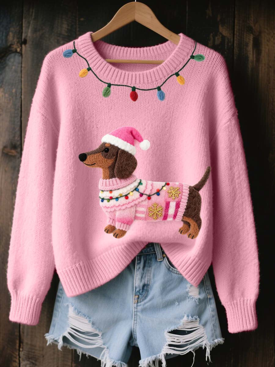 Teckel de Noël des femmes feutre Art pull en tricot confortable