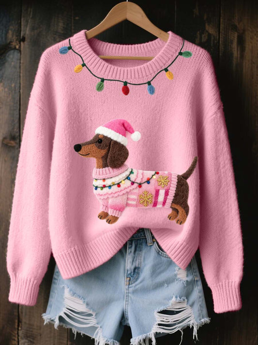 Teckel de Noël des femmes feutre Art pull en tricot confortable
