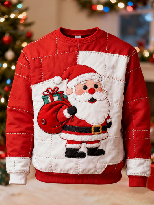 Sweat-shirt décontracté imprimé Père Noël Patchwork pour hommes