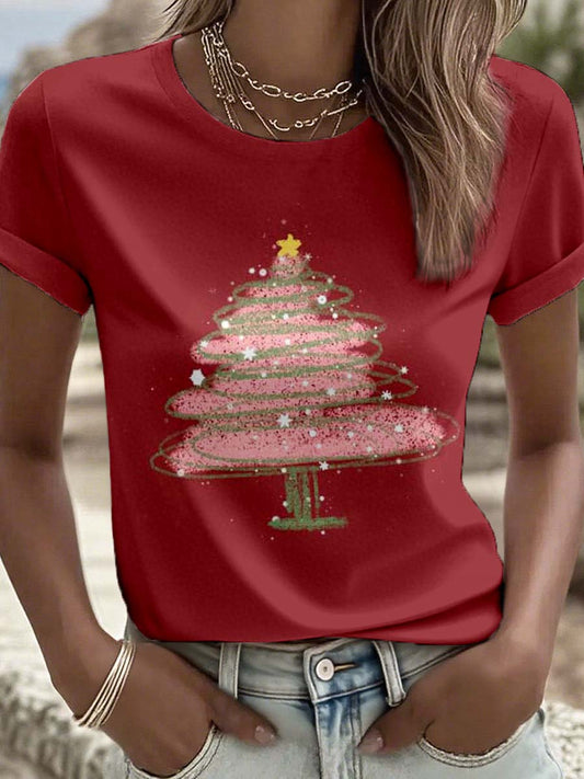 T-shirt imprimé arbre de Noël pour femmes