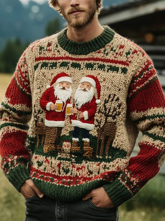 Les hommes de Noël Vintage Père Noël Imprimer Art Casual Pull en tricot