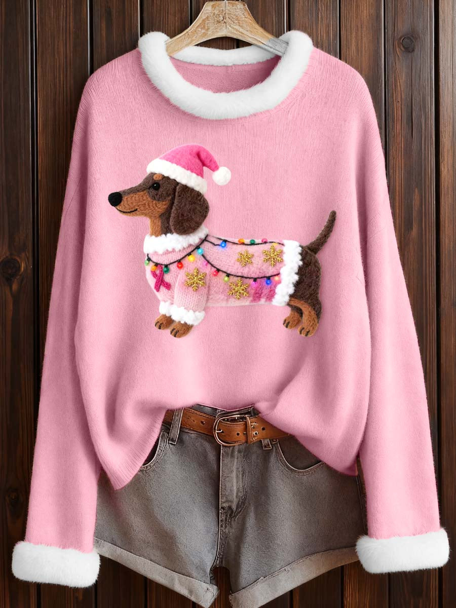Top confortable de modèle de teckel de Noël d'art de feutre des femmes