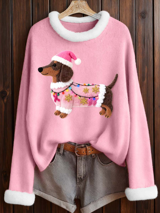 Top confortable de modèle de teckel de Noël d'art de feutre des femmes