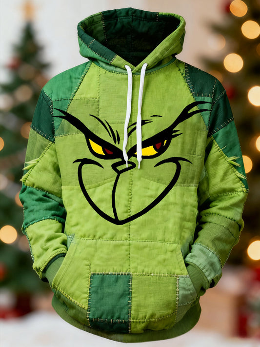 Sweat à capuche décontracté imprimé patchwork de personnage de dessin animé de Noël classique drôle pour hommes