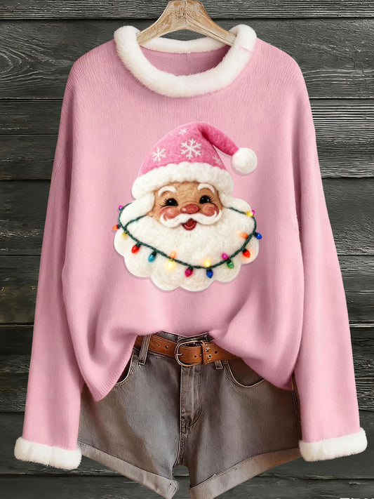 Top à col en fourrure imprimé Père Noël pour femmes