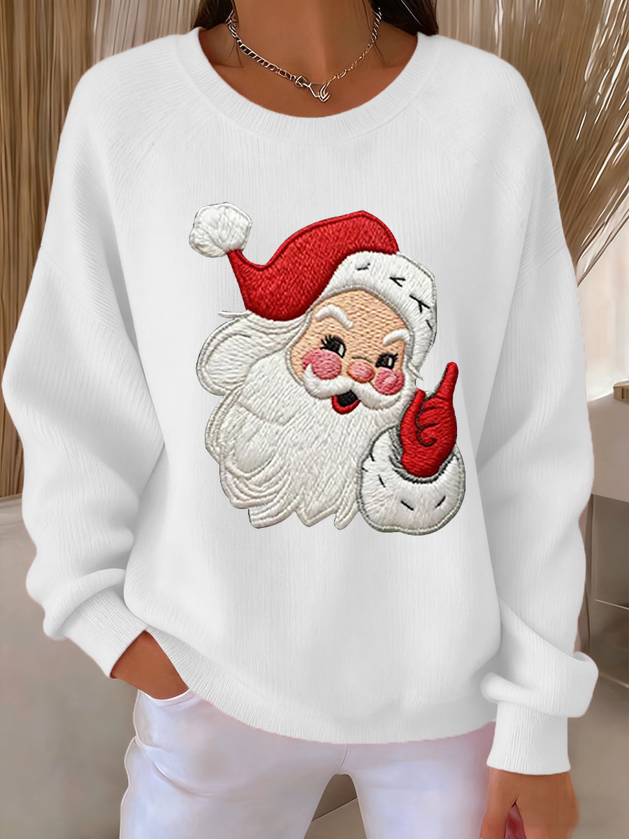 Noël Père Noël Art Imprimer Côtelé Col Rond Sweatshirt Femme
