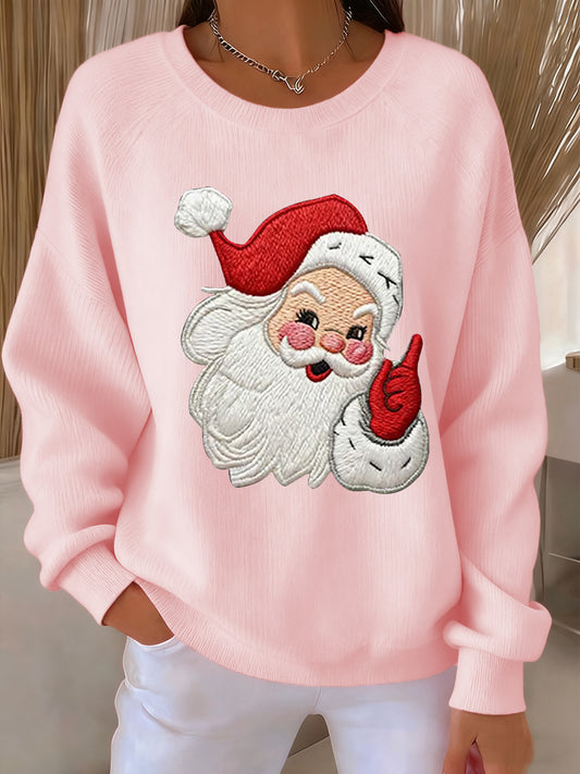 Noël Père Noël Art Imprimer Côtelé Col Rond Sweatshirt Femme