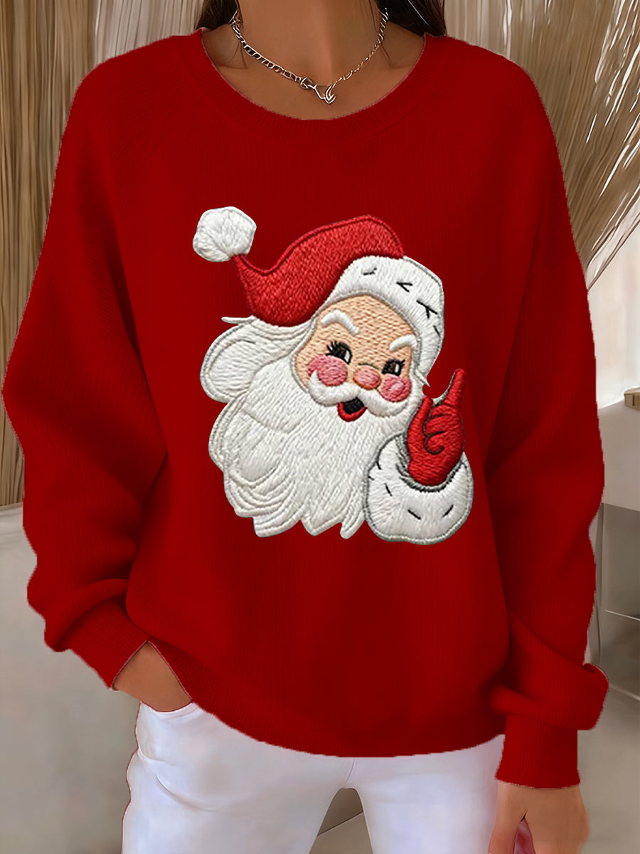 Noël Père Noël Art Imprimer Côtelé Col Rond Sweatshirt Femme