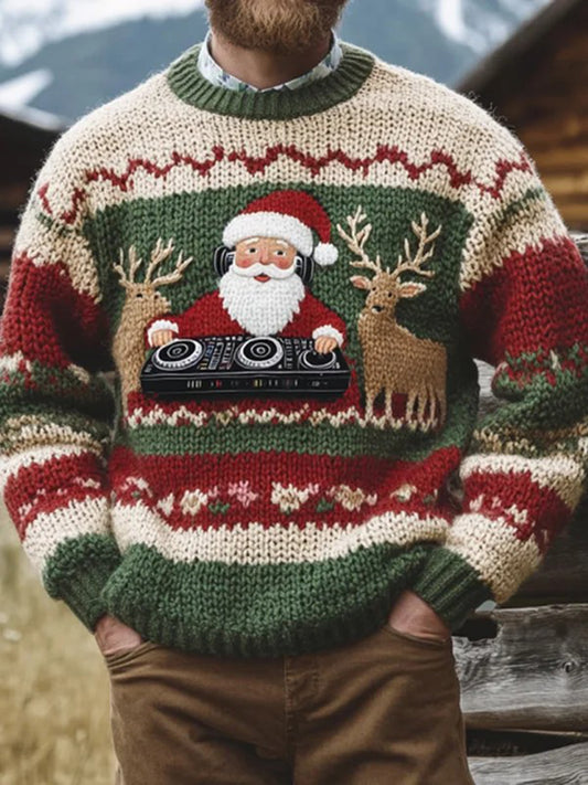 Les hommes de Noël Vintage Père Noël Imprimer Art Casual Pull en tricot