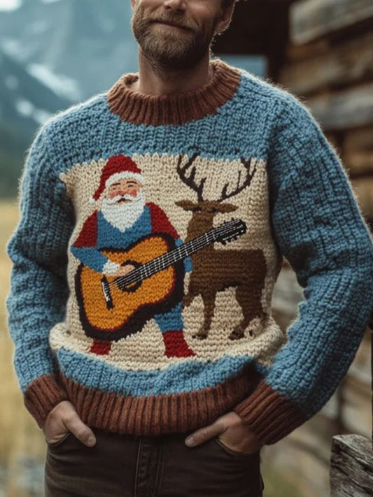 Les hommes de Noël Vintage Père Noël Imprimer Art Casual Pull en tricot