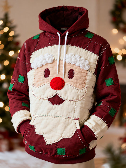 Sweat à capuche décontracté imprimé père Noël patchwork pour hommes