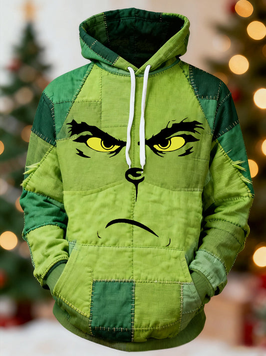 Sweat à capuche décontracté imprimé patchwork de personnage de dessin animé de Noël classique drôle pour hommes
