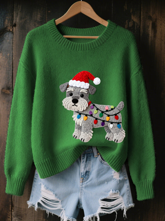 Les femmes de Noël Schnauzer chien en feutre Art pull en tricot confortable