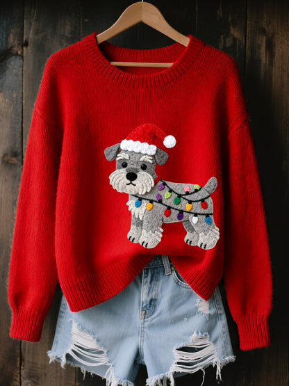Les femmes de Noël Schnauzer chien en feutre Art pull en tricot confortable