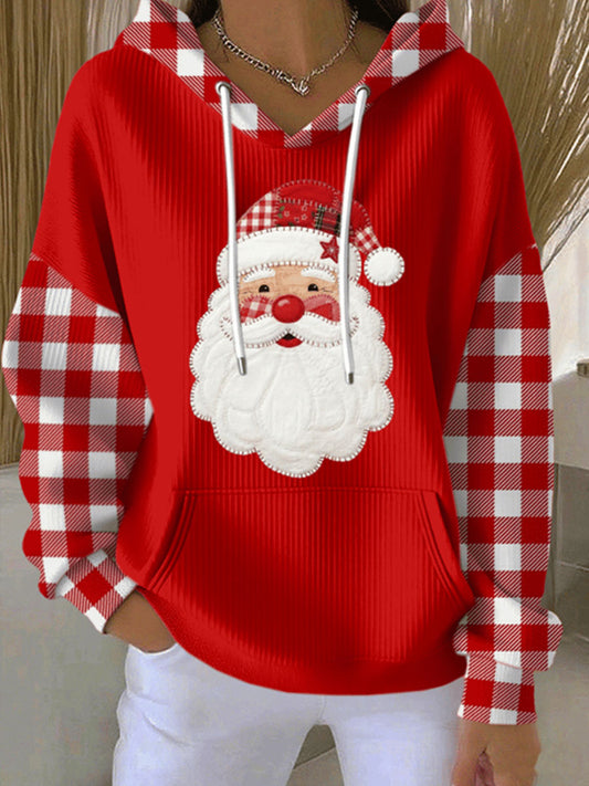 Sweat à Capuche à Motif Plaid Père Noël Femme