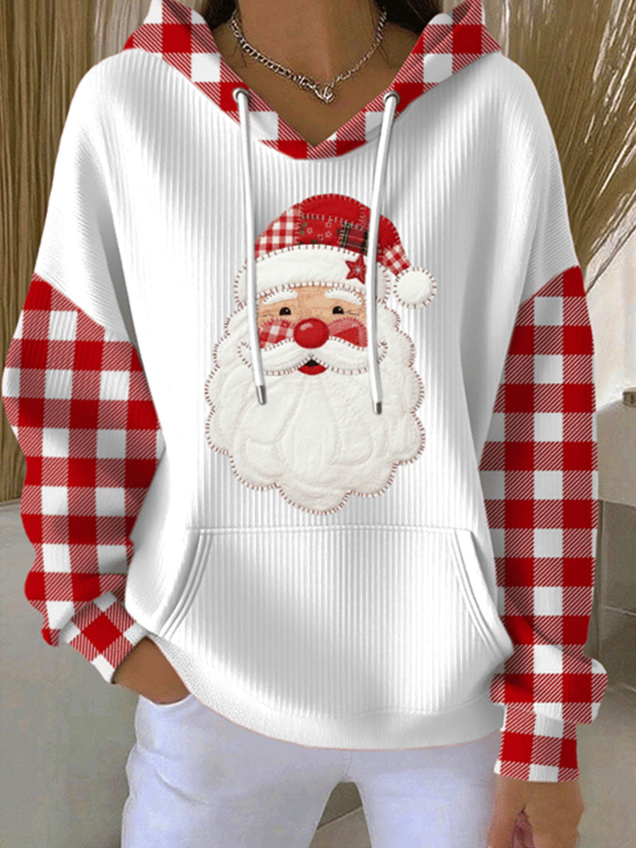 Sweat à Capuche à Motif Plaid Père Noël Femme