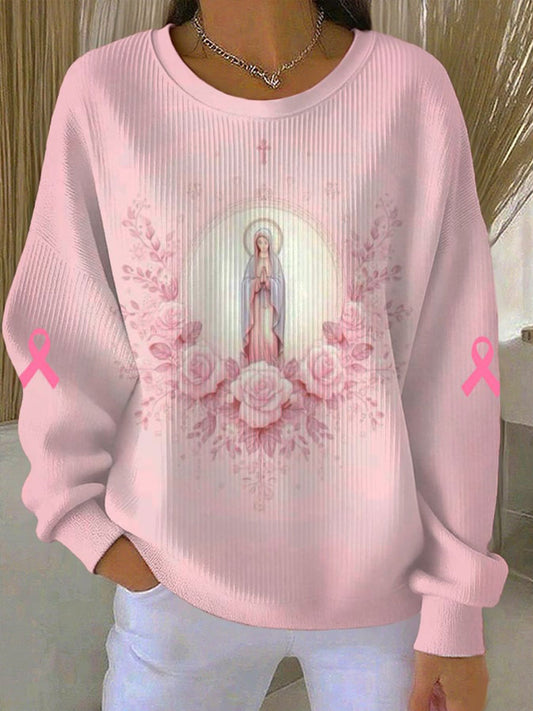 Virgin Mary femmes rose cancer du sein sensibilisation côtelé col rond Sweatshirt