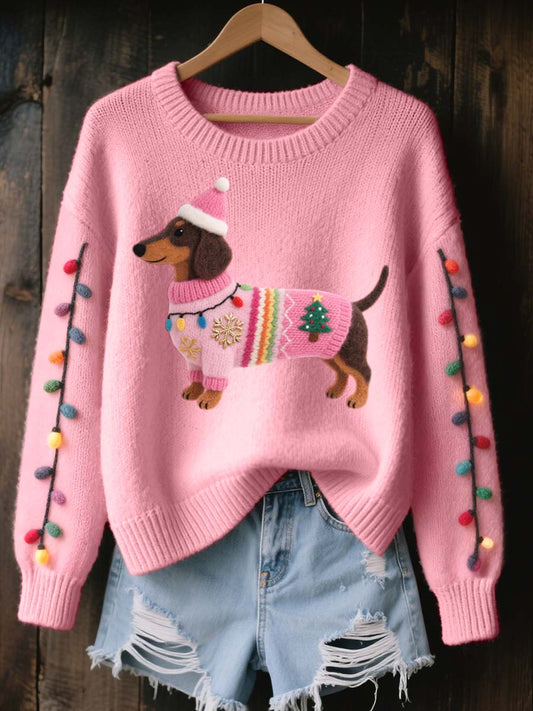Teckel de Noël des femmes feutre Art pull en tricot confortable