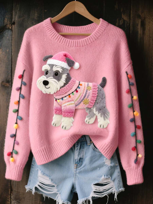 Les femmes de Noël Schnauzer chien en feutre Art pull en tricot confortable
