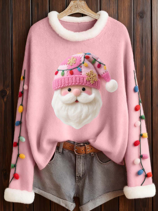 Femmes Rose mignon Père Noël Feutre Motif Furry Top