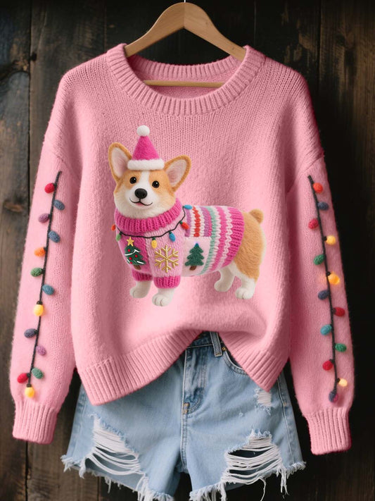 Noël Corgi chien feutre Art confortable tricot pull femme