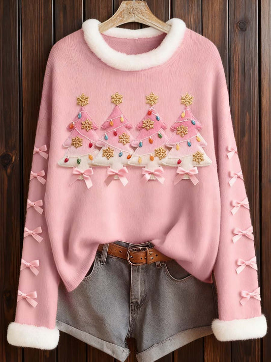 Femmes Rose Arbre De Noël Feutre Art Furry Top