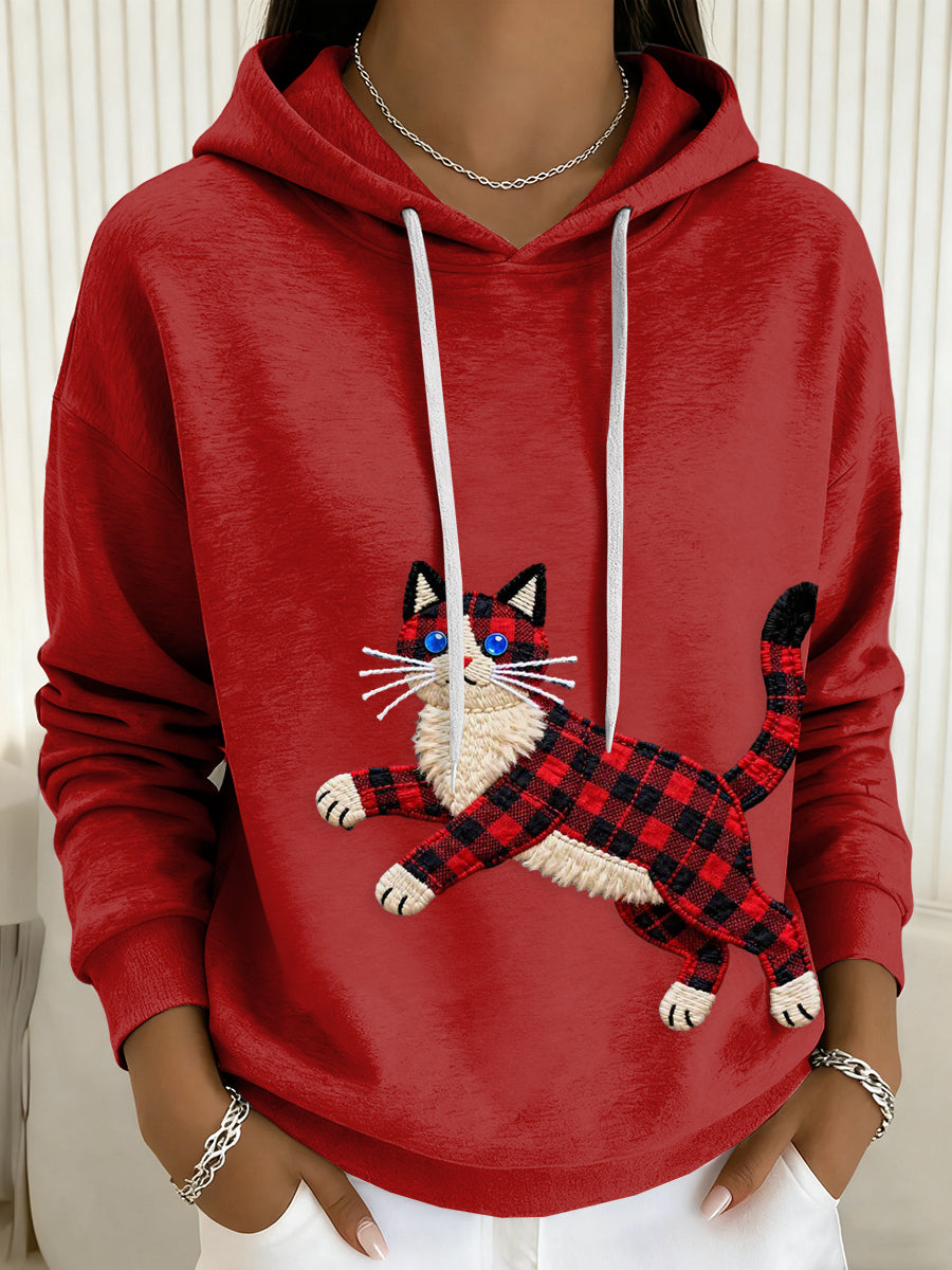 Sweat à Capuche Chat Imprimé à Cordon Femme