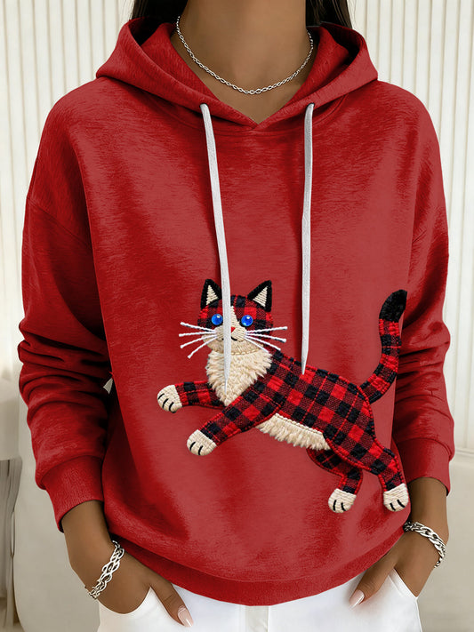 Sweat à Capuche Chat Imprimé à Cordon Femme