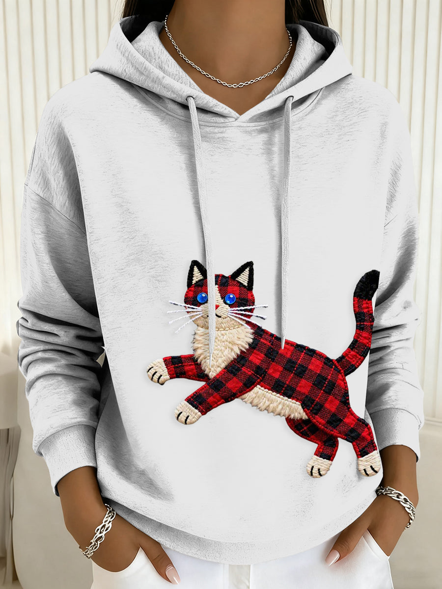 Sweat à Capuche Chat Imprimé à Cordon Femme