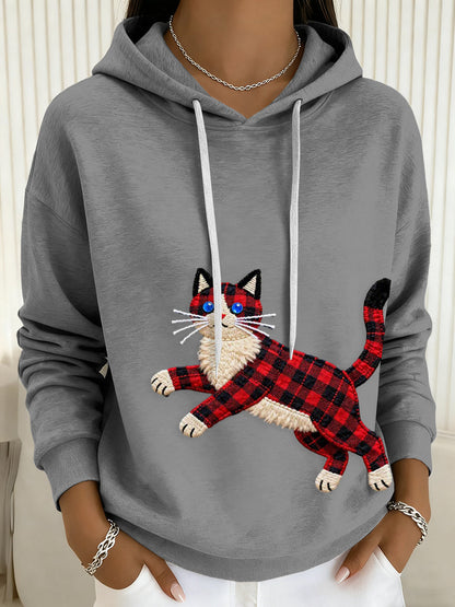 Sweat à Capuche Chat Imprimé à Cordon Femme