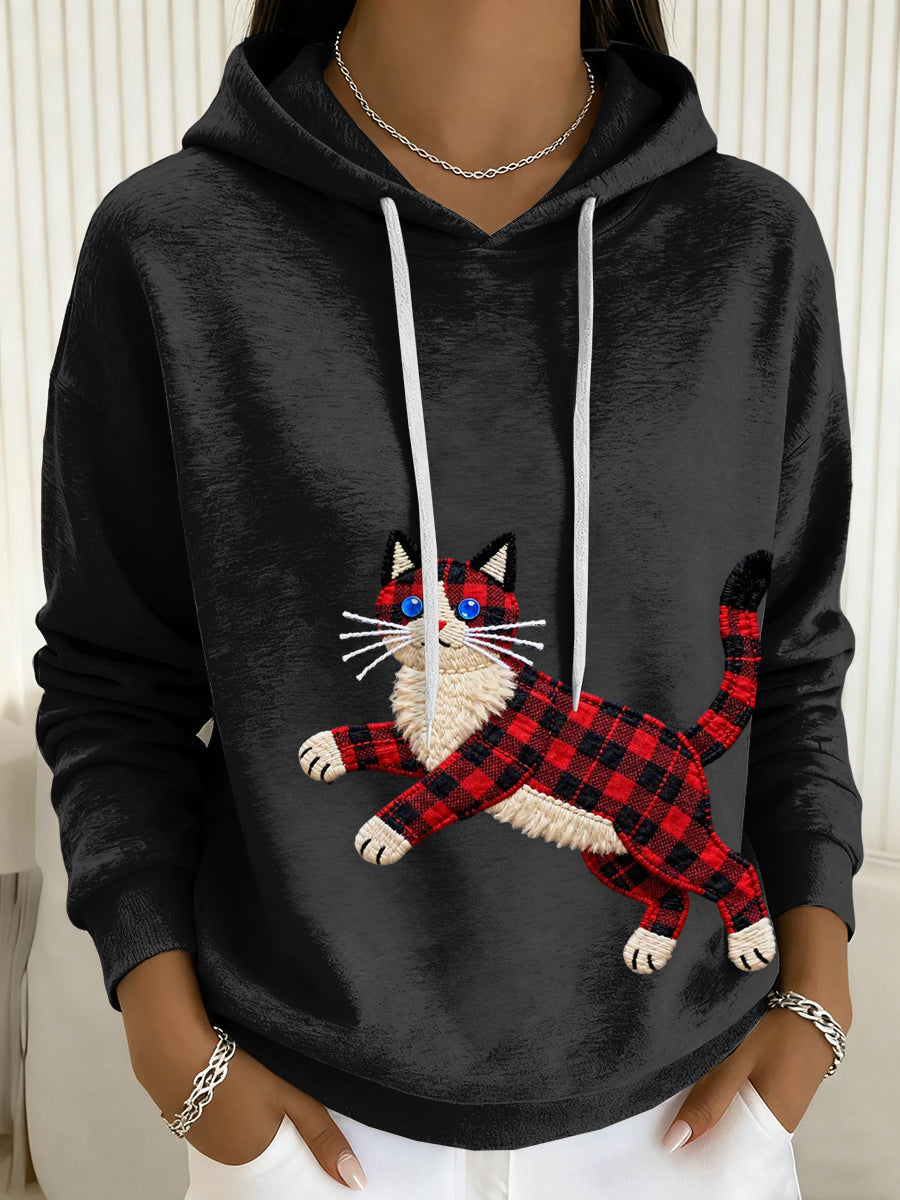 Sweat à Capuche Chat Imprimé à Cordon Femme