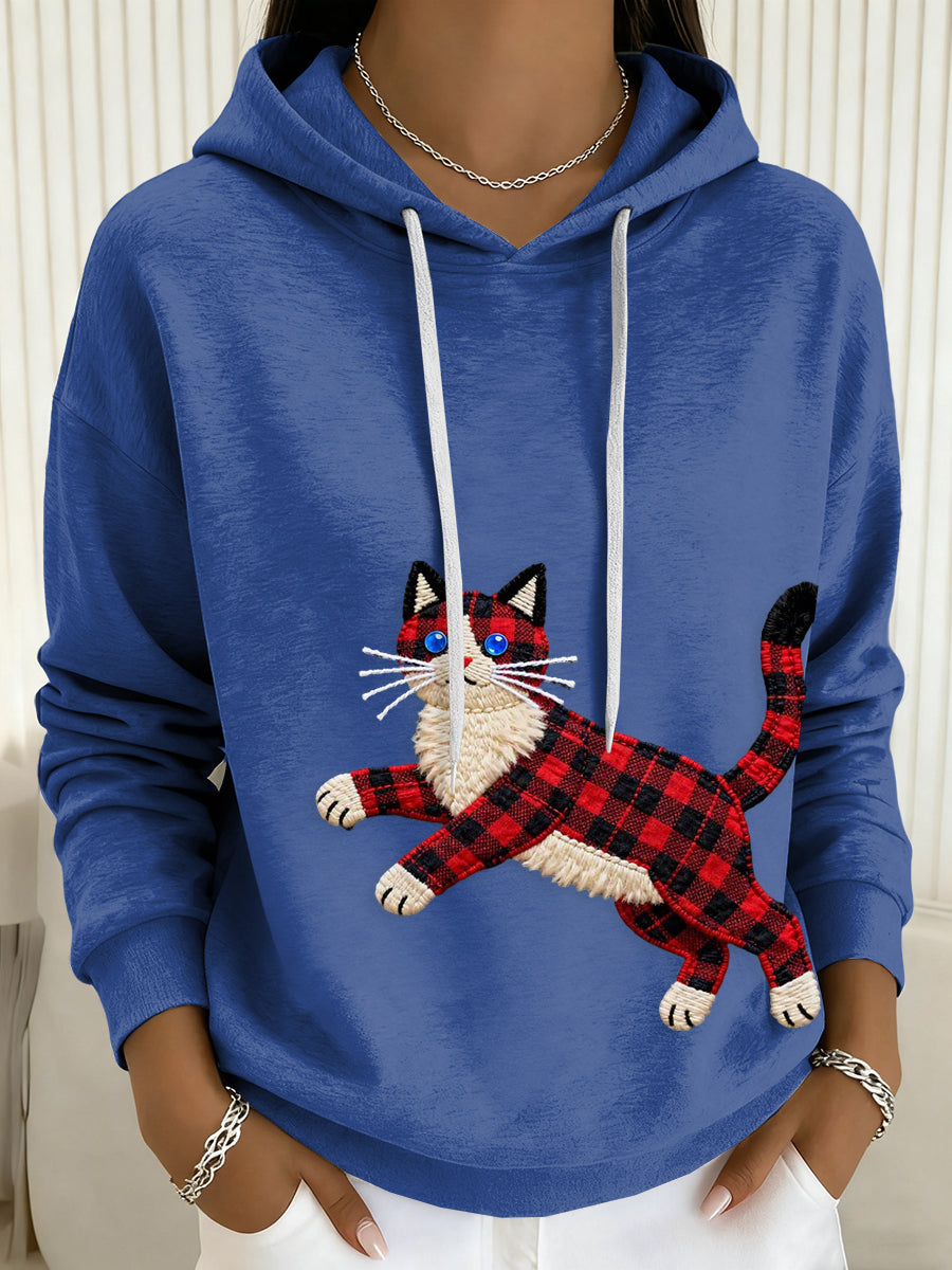Sweat à Capuche Chat Imprimé à Cordon Femme