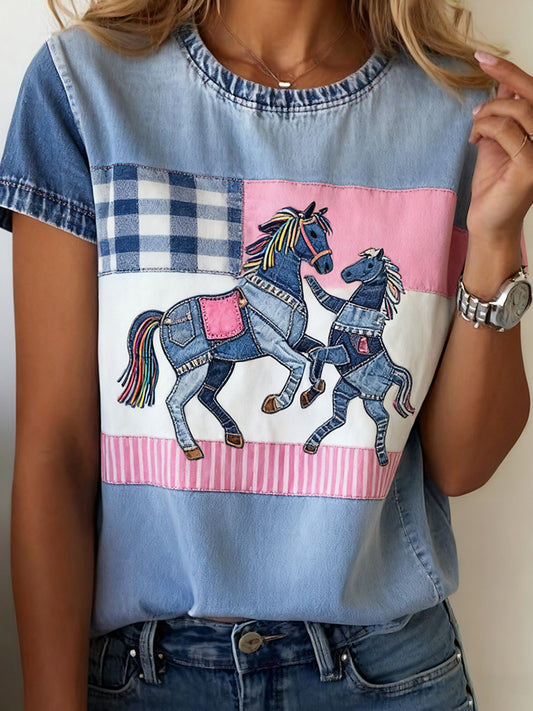 T-shirt confortable à imprimé animal vintage pour femmes
