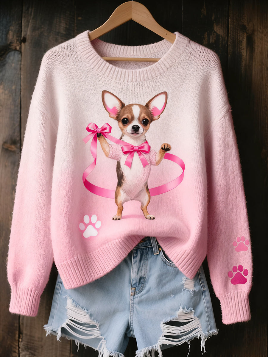 Pull en tricot confortable à imprimé animal vintage pour femme