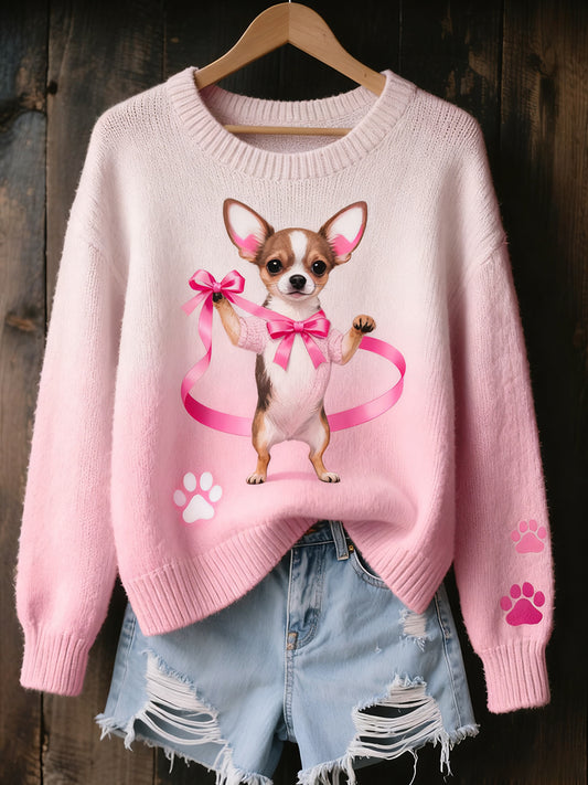 Pull en tricot confortable à imprimé animal vintage pour femme