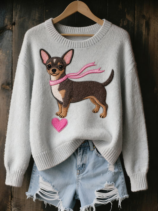 Pull en tricot confortable à imprimé animal vintage pour femme