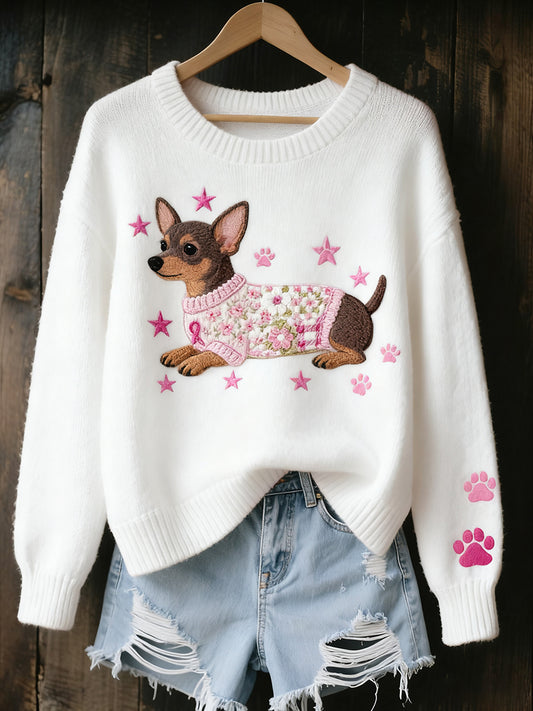 Pull en tricot confortable à imprimé animal vintage pour femme