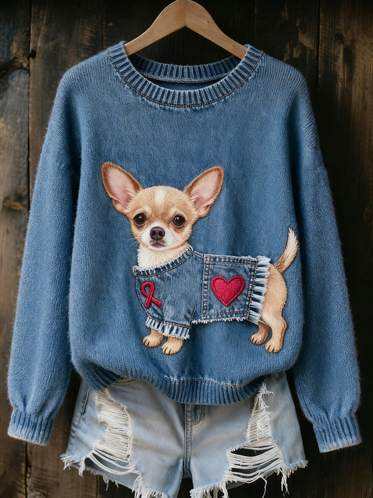 Pull en tricot confortable à imprimé animal vintage pour femme