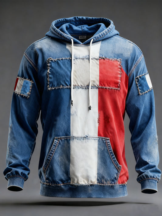 Sweat à capuche décontracté imprimé drapeau français pour hommes