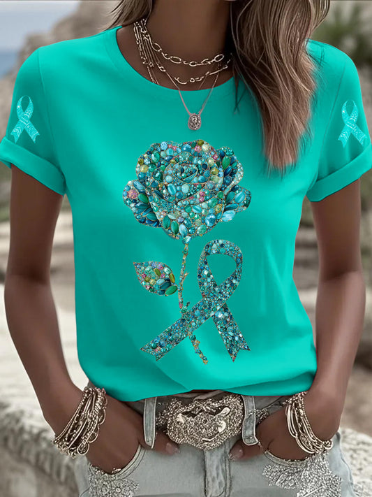 Cancer de l'ovaire imprimé mode Vintage lâche T-shirt manches courtes femmes