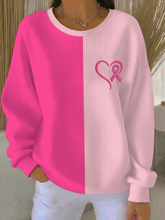 Sensibilisation au cancer du sein des femmes rose ruban imprimé Sweat-shirt décontracté