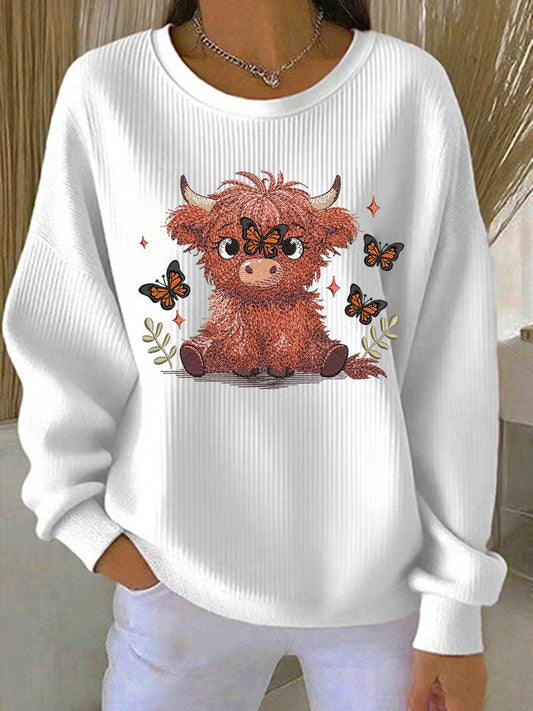 Sweat-shirt Highland Cow Print Femme