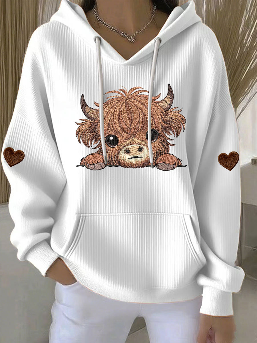 Chandail à capuchon Highland Cow Print Femme