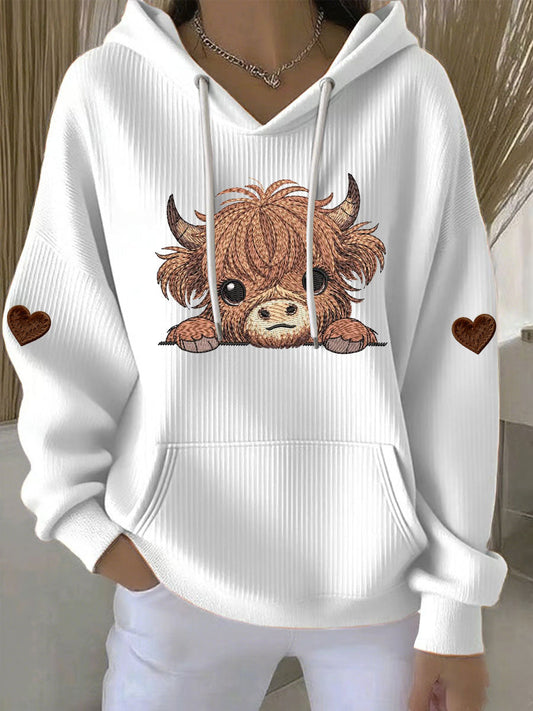 Chandail à capuchon Highland Cow Print Femme